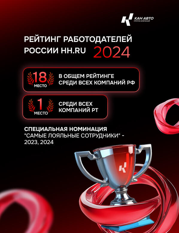 ГК КАН АВТО - 1 место в рейтинге работодателей РТ по версии HH.RU
